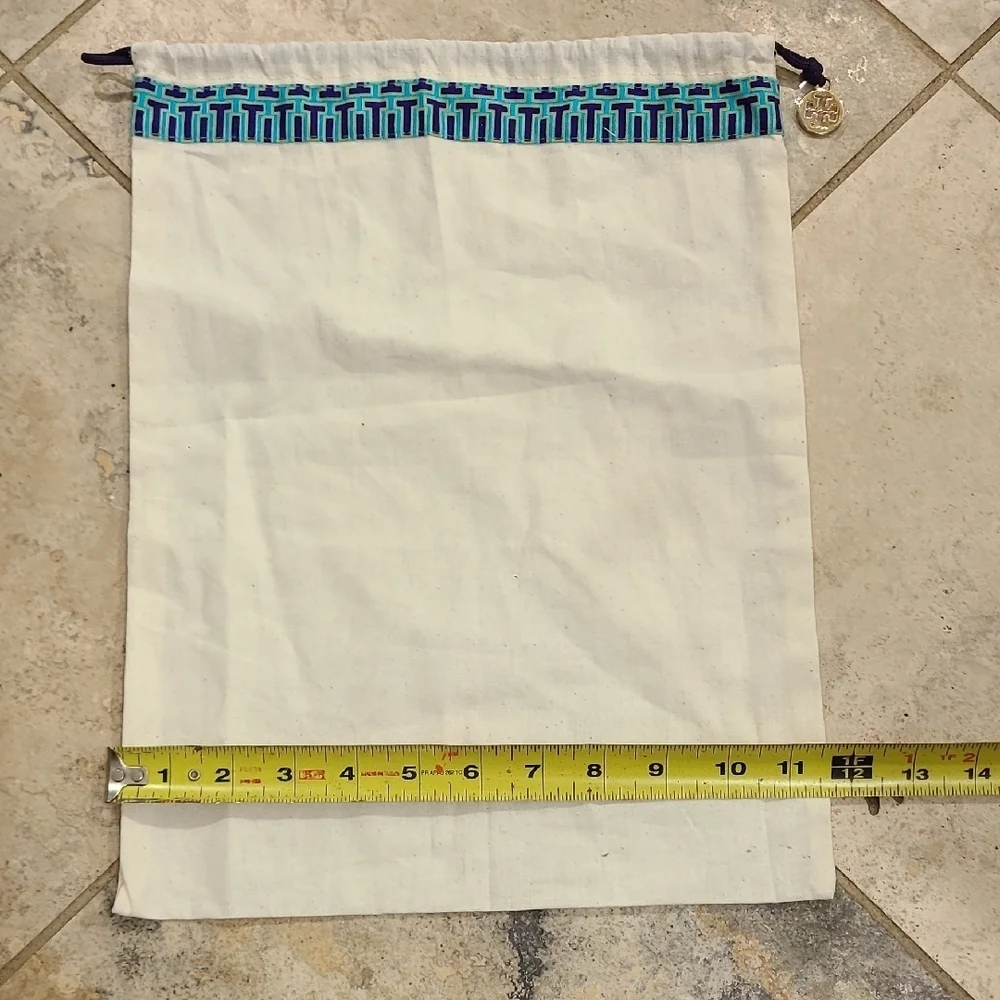 Tory Burch White and Blue Drawstring Bag